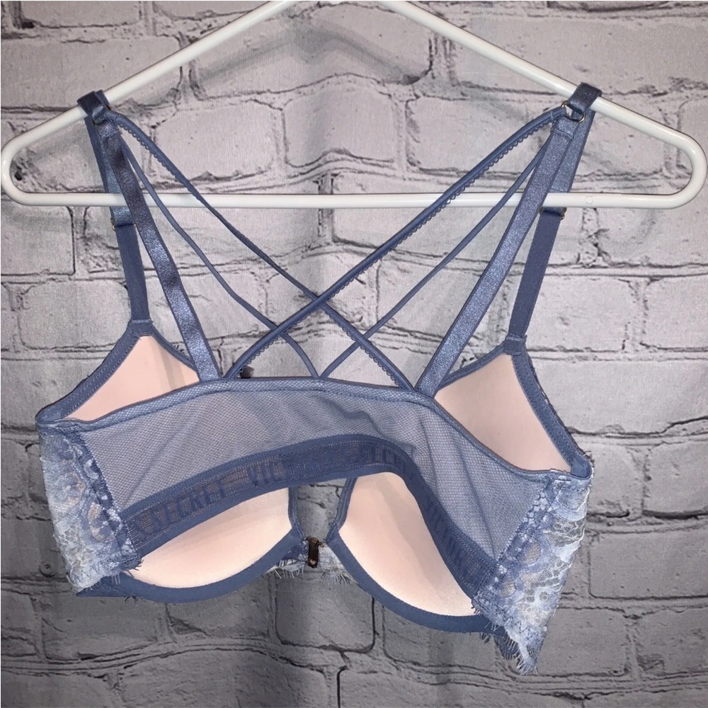 Victorias Secret PINK 32DD Very Sexy Push-up Bra Blue Floral LaceUp Front Close - Picture 4 of 6